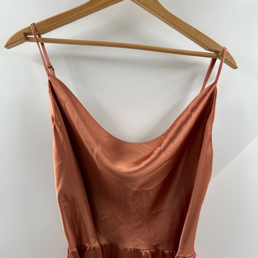 Forever 21 Satin Copper Cowl Neck Dress with Adjustable Belt – Size Large - Picture 2 of 7